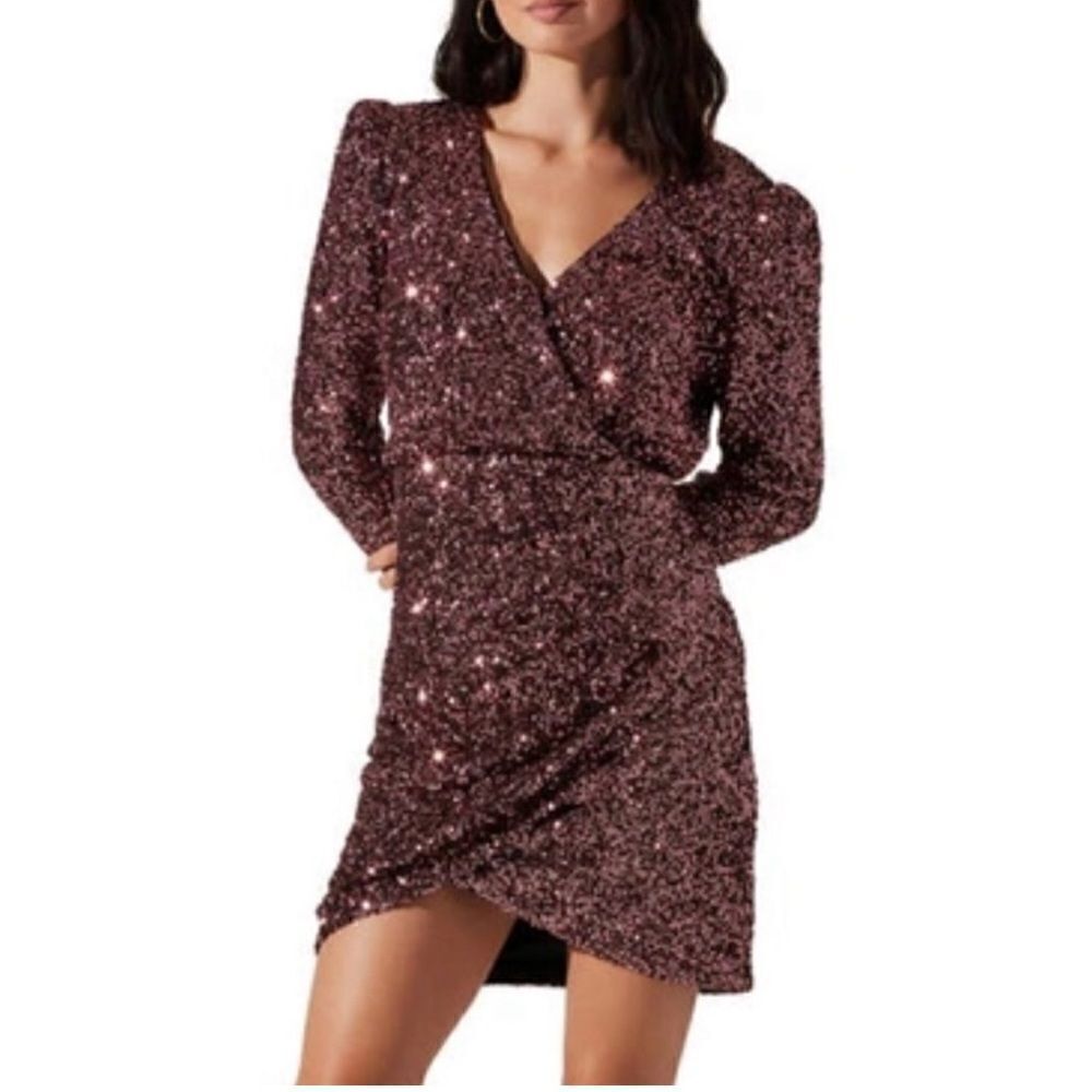 ASTR The Label Paris Sequin Faux Wrap Cocktail Dress New!